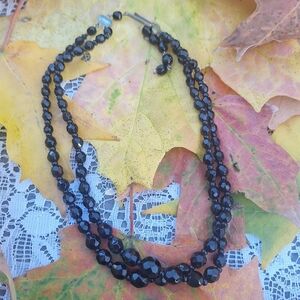 West Germany Black Glass Beaded Necklace – 1950s–60s Classic Layered